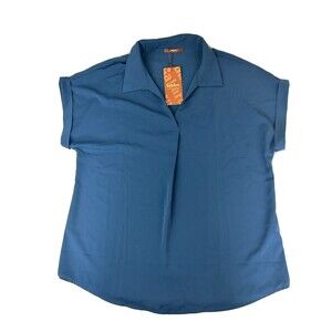 Gaharu Blouse Womens Blue Colored Short Cap Sleeve Sz Large Elegant Pleat